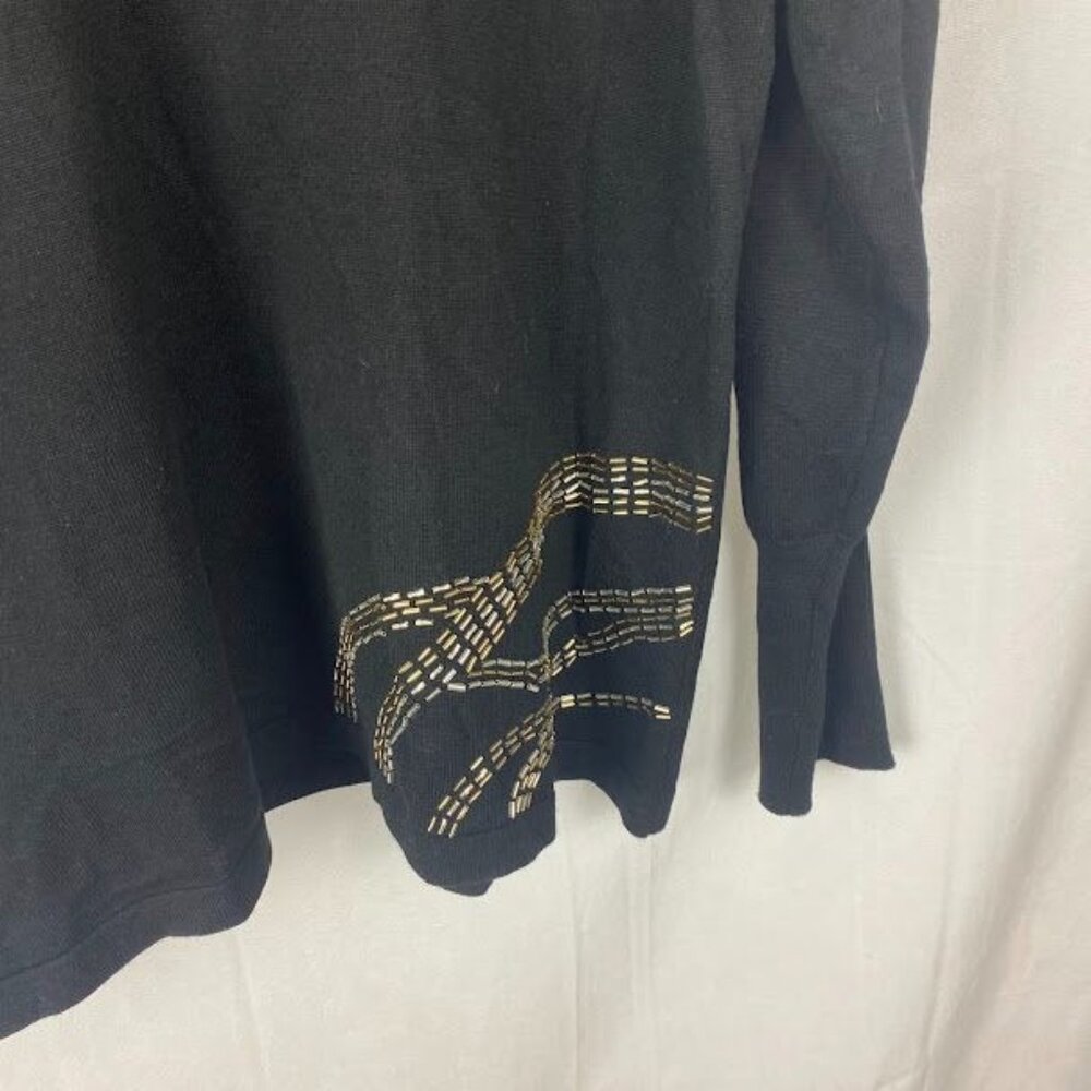 Peter Nygard Black Cowl Neck Beaded Long Sleeve Sweater Top Women's Large. - Picture 4 of 8